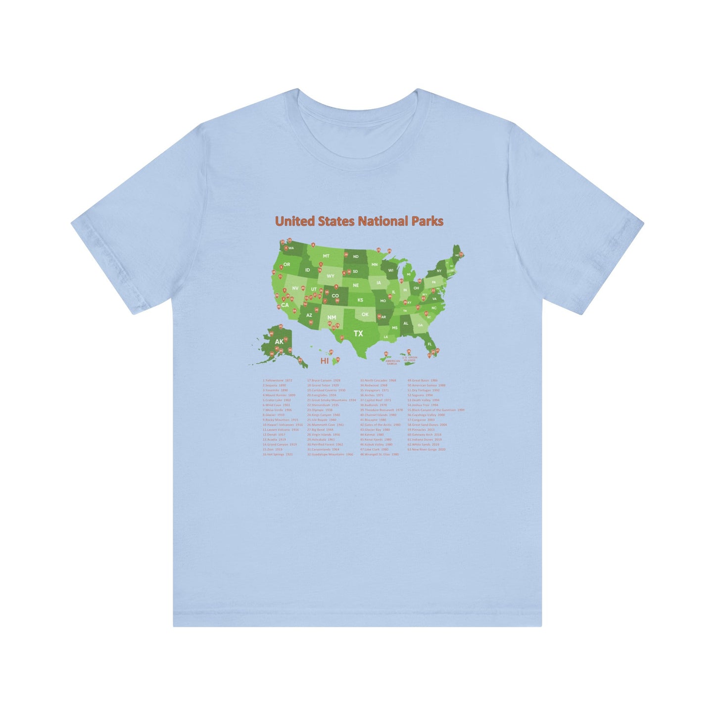 U.S. National Park Map Tee - 7 colors