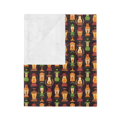 Camping Lantern Velveteen Microfiber Blanket - 3 sizes
